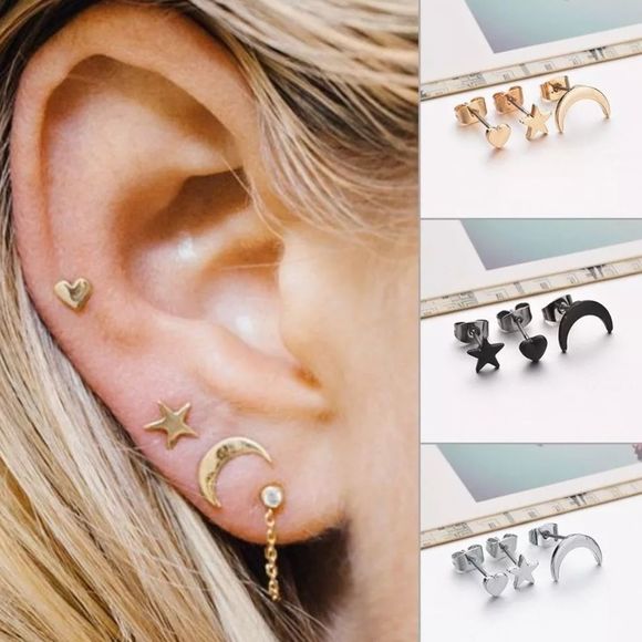 {GRAHAM} boho star heart crescent moon earring set - Picture 1 of 7